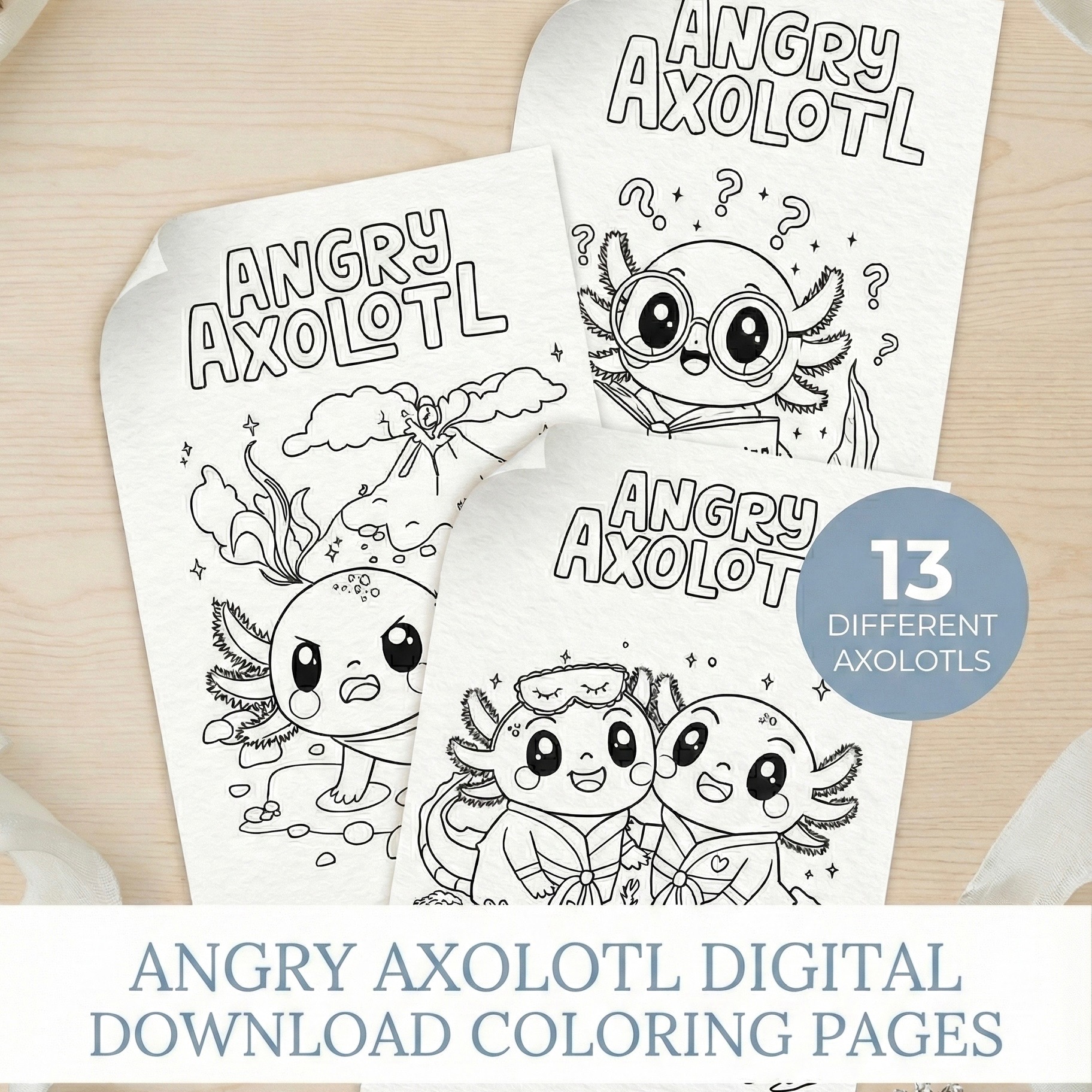 Printable Angry Axolotl Coloring Sheets